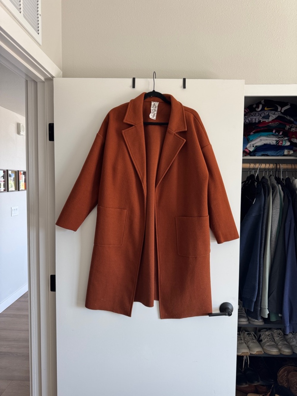 Lightweight, rust colored shacket/coat